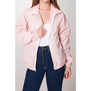 American Apparel Nylon Windbreaker Hooded Jacket Pink Packable Size Small